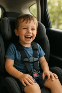 Menino sorrindo na cadeirinha infantil para carro