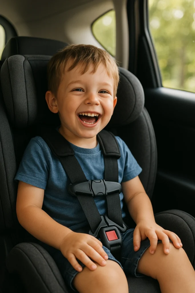 Menino sorrindo na cadeirinha infantil para carro